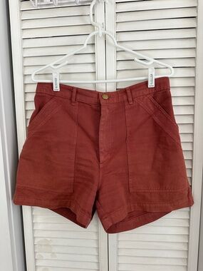Big Bud Press Rust Red Patch-Pocket High-Rise Shorts